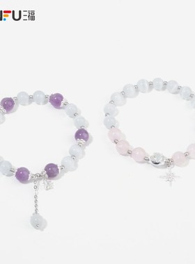 三福手作猫眼系手链单条s 时尚气质小众设计感首饰818294