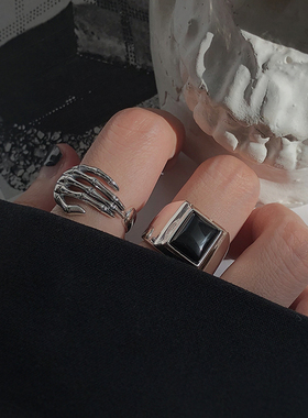 通体S925e银五指手爪手掌开口指环暗黑街头复古男女同款潮情侣戒