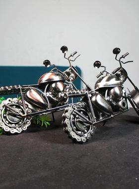 新款家居装饰品特大号霸气链条摩托车模型工艺摆件装饰礼品二色选