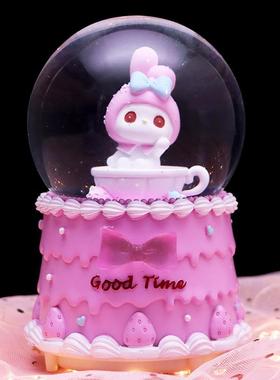甜甜时光水晶球音乐盒可爱卡通粉兔子八音盒发光旋转礼精品店