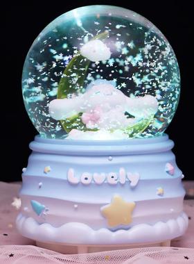 星空萌宠水晶球音乐盒透明发光旋转可爱狗狗精品店学生礼品