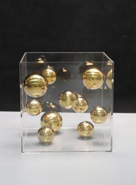 现代简约方形透明亚克力罩球摆件客厅样板房售楼处装饰品桌面摆设