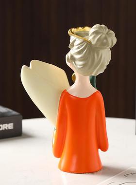 北欧捧花女孩艺术花瓶摆件客厅餐桌玄关电视柜家居插花装饰品手工