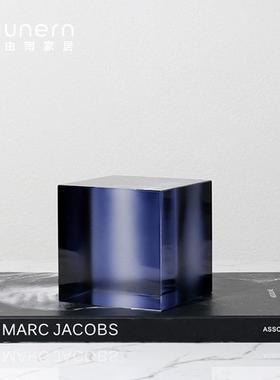 现代简约软装饰品正方立体蓝色创意摆件售楼处样板间家居桌面摆饰