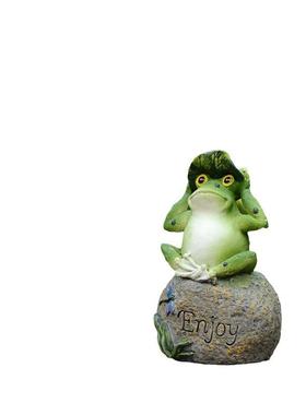 创意树脂青蛙动物摆件 花园园艺水池造景 石头上的青蛙 9130