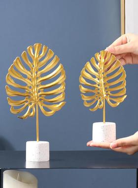 ins北欧铁艺龟背叶装饰摆件 创意银杏叶家居桌面金属工艺品摆设