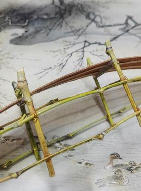 5ZV7古代复古中式微景观装饰摆件 竹木板材拼接小桥 盆景山石