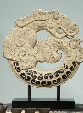 中式仿古家居饰品工艺摆件 酒店茶楼会所玄关摆设飞龙转运龙圆壁