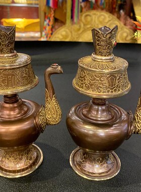 尼泊尔手工纯铜雕花贲巴壶净水瓶文巴壶奔巴灌顶摆件W家用摆件居