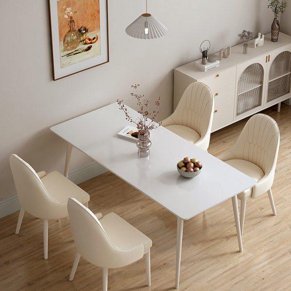岩板餐桌轻奢现代简约家用小户型吃饭桌子奶油风长方形纯白餐桌椅,淘宝优惠券,粉丝福利购,淘宝优惠卷