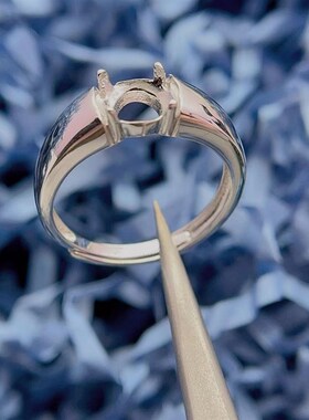 S925银戒指空i托圆形5*5/6*6/8*8mm男女戒指莫桑钻情侣戒宝石戒托