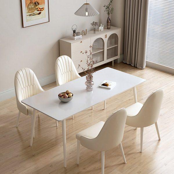 岩板餐桌轻奢现代简约家用小户型吃饭桌子奶油风长方形纯白餐桌椅,淘宝优惠券,粉丝福利购,淘宝优惠卷