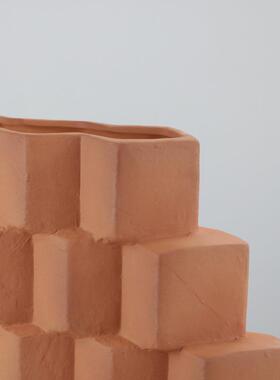 现代简约砖色瓦片摆件几何树脂样板间酒店桌面时尚家居轻装饰品