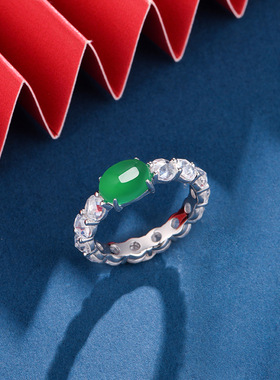 卡芭司S925银镶天然高冰玉髓戒指星光轨迹简约风玛瑙指环轻奢风