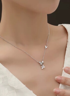 龙星惜上S925纯银蝴蝶结锁骨项链女贝珠铃兰花吊坠高级新中式项链