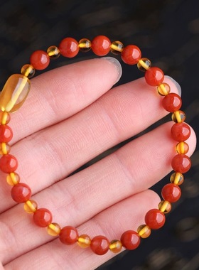 龙星惜上古风红色玉石手绳本命年手饰手工编织南红玛瑙金琥珀手串