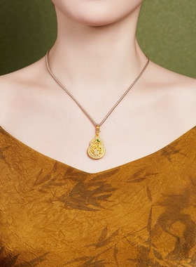 龙星惜上999足银镀真金古法镂空葫禄双全吊坠编绳项链女复古国潮