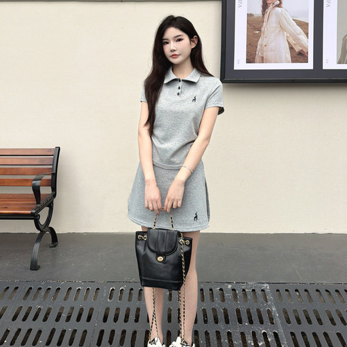 欧若动感风小众刺绣POLO领短袖短裤两件套女夏小个子显瘦套装2026 - 图0