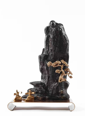 新中式落地假风景摆m件样板房售楼处书房别墅禅意玄关工艺装饰摆