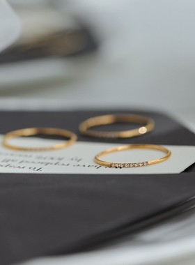 新款极细 不掉色k锆石碎钻日式戒指女高级小众轻奢冷淡风尾戒指环