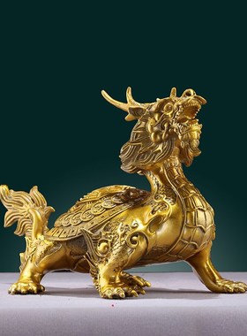 铜龙龟摆件一对龙头龟p霸下中式家居客厅玄关办公室招财装饰工艺