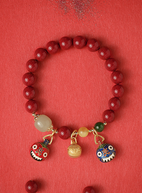 天然原矿高含量朱砂紫金砂t手串原创设计国风古风吞金兽手链礼物