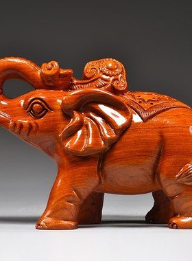 花梨木雕大象摆件一对木象家居办C公室玄关装饰工艺品开业新居送