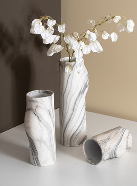 现代简约灰白大理石纹陶瓷插花器花瓶摆件样板间酒店客厅餐桌装饰