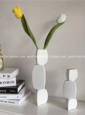 中古异形几何花瓶摆件 简t约创意黑白陶瓷抽象装饰品道具现代北欧