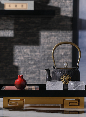 新中式样c板房售楼部客厅书房茶几托盘摆件角几餐桌果盘铁艺软装