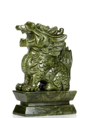 道家师傅 南玉石绿色麒麟摆件一对 客厅摆件L大号 办公室礼品 包