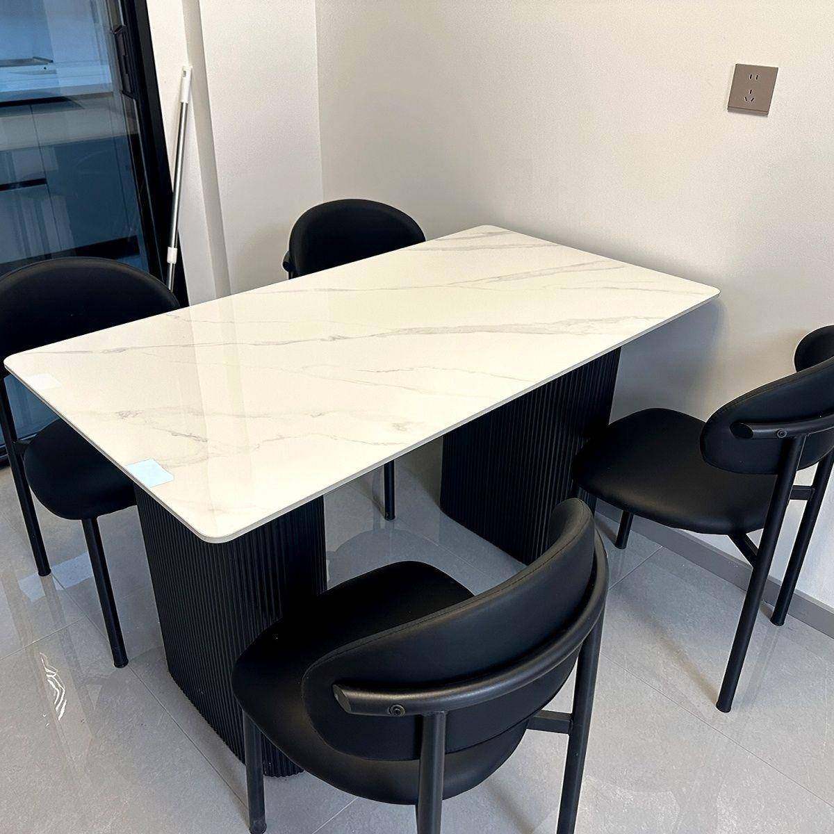 现代极简岩板餐桌黑色家用餐椅组合高级小户型意式长方形饭桌民宿,淘宝优惠券,粉丝福利购,淘宝优惠卷