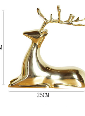 新中式样板房客厅玄关梅花鹿招财金鹿摆件新古典售楼X处软装陈列