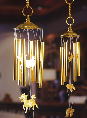 金属纯铜麒麟风铃k六管纯黄铜管窗台阳台大门悬挂式家居饰品挂摆