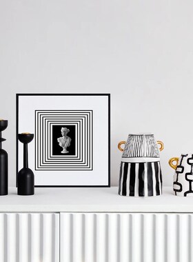 简约现代a高级感黑白条纹抽象摆件家居客厅酒柜电视柜轻奢软装饰