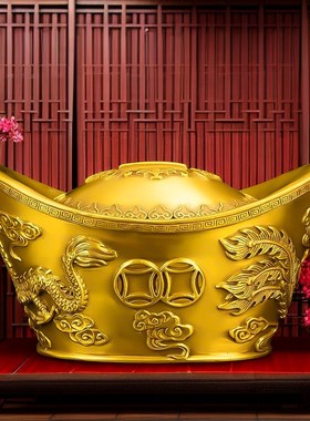 纯黄铜大元宝摆件元宝存钱罐家居饰品客H厅卧室龙凤元宝实心小元