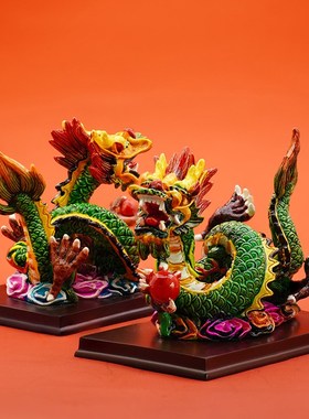 2024新款文创二龙戏q珠生肖龙摆件纯手工工艺品客厅办公室装饰品