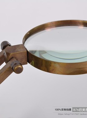 进口黄铜实木手工复o古台式放大镜欧式样板间办公室桌面装饰摆件