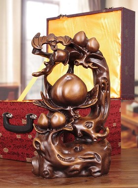 木雕寿桃摆件客厅玄关祝寿贺寿桃子礼品长L辈生日寿桃实木质工艺