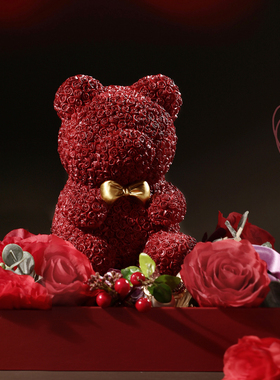 网红治愈玫瑰熊送男女友闺蜜生日氛围感礼物M客厅装饰摆件家居饰