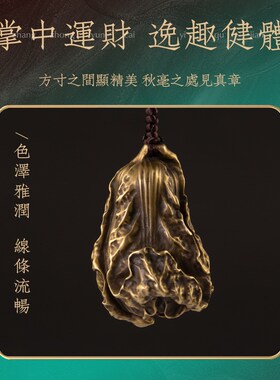 手中有财黄铜f白菜手把件车载装饰品男士随身把玩件招财摆件