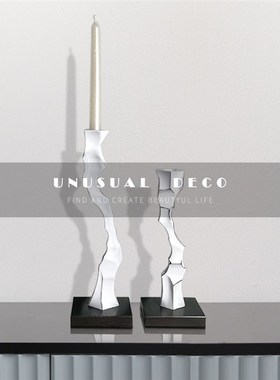 现代轻奢黑白色金属创意蜡烛台摆件样板间售楼处客厅X餐桌面装饰