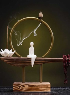 中式禅意倒流香炉k创意风化木摆件客厅家用办公室内大号沉檀香熏