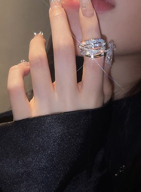 流星陨落~银色锆石百搭复t古个性女式食指精致开口可调节戒指女潮