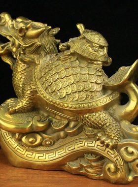 纯铜三代龙龟铜如意归来寿龟纯铜龙头龟大号家居饰品装饰品礼品