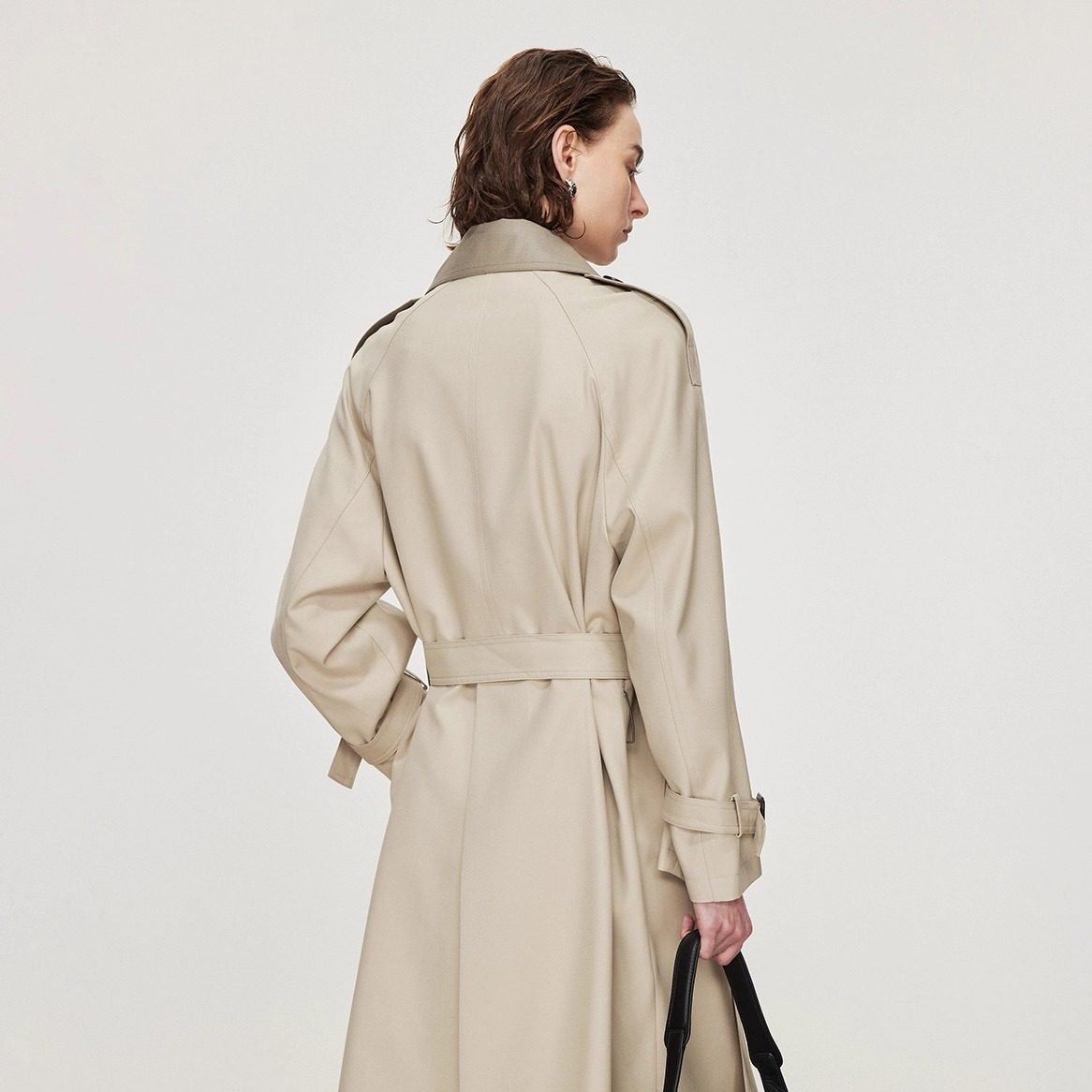 羽绒内胆风衣外套新款英伦风女撞色中长款双排扣英伦风高级感大衣,淘宝优惠券,粉丝福利购,淘宝优惠卷