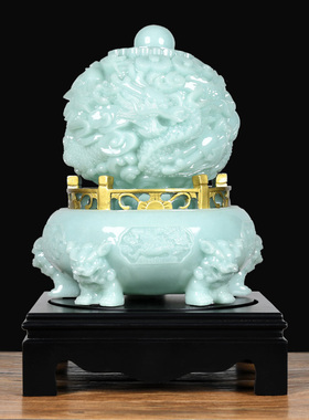 玉石九转乾坤鼎摆件九龙戏珠客厅玄关办公室桌装饰品Y开业礼物高