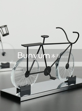 现代简约创意水晶自行车单车摆件样板间儿童房博T古架客厅软装饰