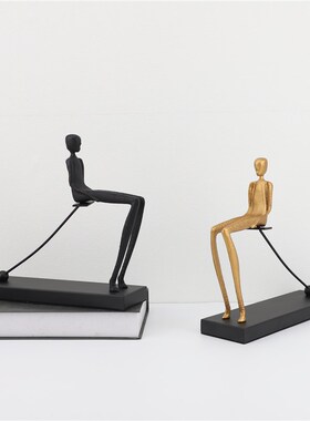 新中式金属框架人物摆件样板房售楼F部卧室书房客厅桌面玄关饰品
