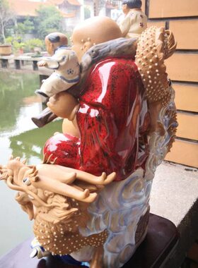 石湾公仔陶瓷多子笑佛手工摆件店铺家居百子千孙福满堂摆件